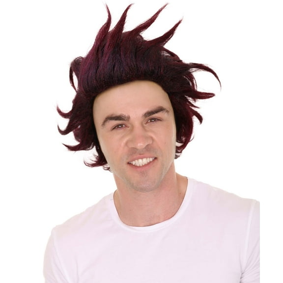 HPO Adult Men's Anime  Dark Red Spiked Wig | Dark Wine Red Color | Perfect for your Halloween & Cosplay Event!