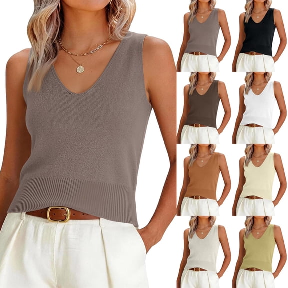 Lumtrix Women Summer Tank Tops 2026 Basic Sleeveless V Neck Lightweight Knit Sweater Vest Beach Vacation Going Out Shirts Coffee One Size
