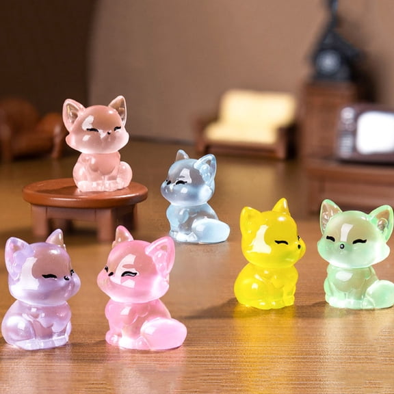 HEATSHAKING Resin Fox Miniatures Assorted Colors Glow in Dark Decorative Figurines 12Pcs