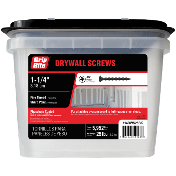 Grip-Rite #6 x 1-5/8 in. Philips Bugle-Head Fine Thread Drywall Screw 25lb. Bucket