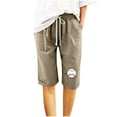 thumbnail image 2 of LEBONYARD Womens Shorts Clearance $5,Women's Shorts for a Stylish Look,Women's Shorts Cotton and Linen Fashionable Printing Elastic Waist 5-inch Pants Drawstring 5-inch Shorts Khaki XXL, 2 of 4