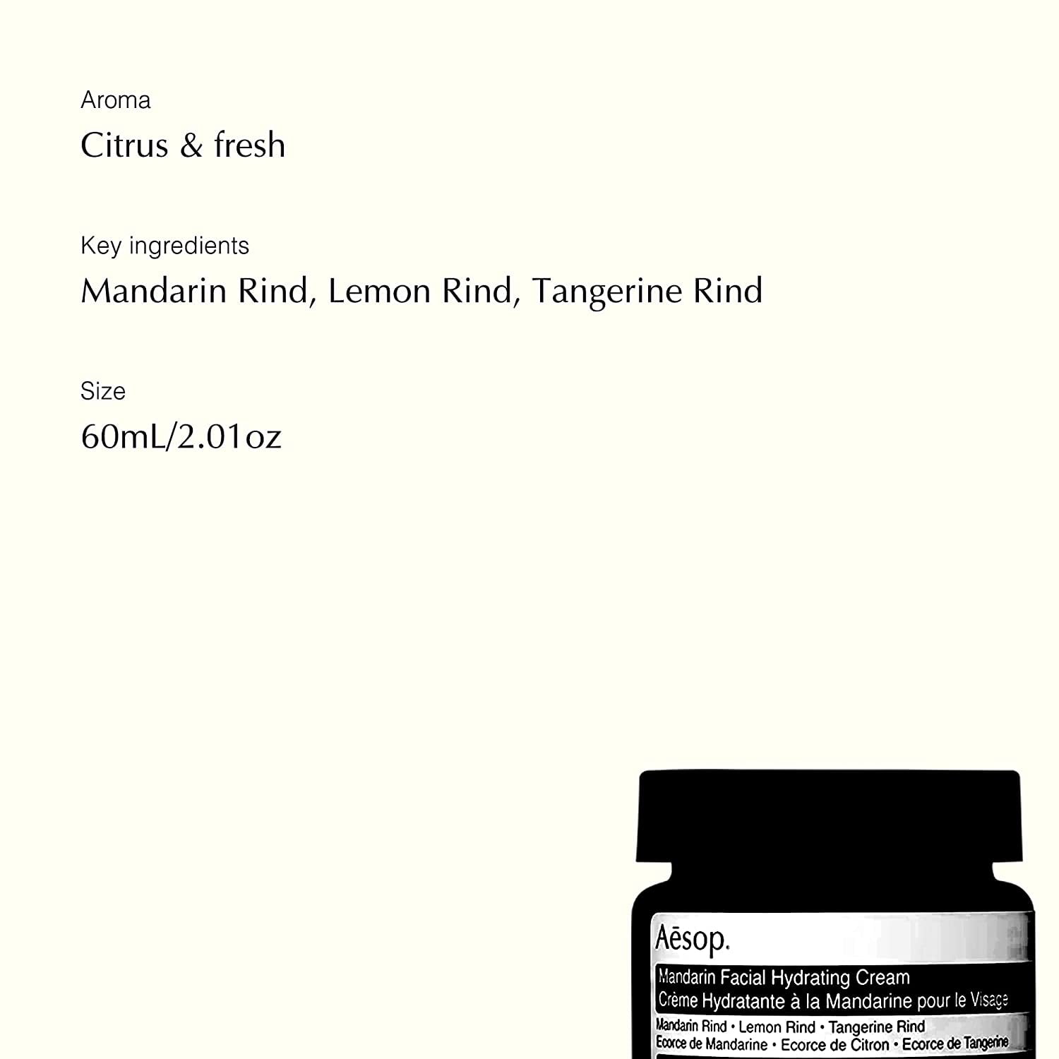 Mandarin Facial Hydrating Face Cream by Aesop for Unisex - 2.1 oz Face Cream
