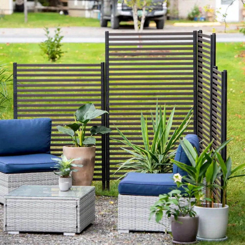 4ft x 3ft Black Metal No-Dig Outdoor Privacy Screen, Decorative Fence Panel for Garden Patio Balcony, Durable Easy Installation