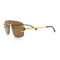 thumbnail image 6 of Large Luxury Petal Bevel Rimless Curved Top Gangster Shade Sunglasses [Gold - Brown], 6 of 7