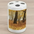 thumbnail image 1 of Rustic Ceramic Toothbrush Holder, Rustic Bench in Orange Pale Autumn Park Mist Day November Love Fall Season Photo, Versatile Countertop for Bathroom, 4.5" X 2.7", Orange Brown, by Ambesonne, 1 of 4