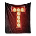 thumbnail image 1 of Letter T Soft Flannel Fleece Throw Blanket, Cinema Circus Club Theme Old Fashioned Show Business Inspired Typography, Cozy Plush for Indoor and Outdoor Use, 50" x 60", Ruby Yellow Black, by Ambesonne, 1 of 6