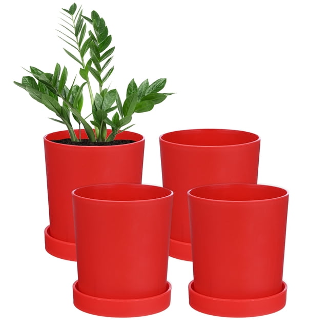 Uxcell 4 paquetes de macetas de 4.5 pulgadas, macetas de plástico con agujeros de drenaje para cactus, macetas para plantas de interior, rojas