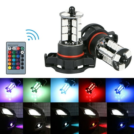 TSV 2Pcs 5202 H16 27-SMD Multi-Color RGB LED Car Fog Lights Driving Bulbs IR