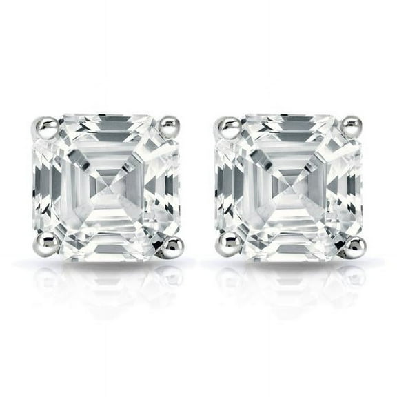 2 Carat Asscher Solitaire Diamond Stud Earrings | IGI Certified Lab Grown Diamond Stud | 14K White Gold | G - VS2 | Screw Backs