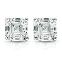 2 Carat Asscher Solitaire Diamond Stud Earrings | IGI Certified Lab Grown Diamond Stud | 14K White Gold | G - VS2 | Screw Backs