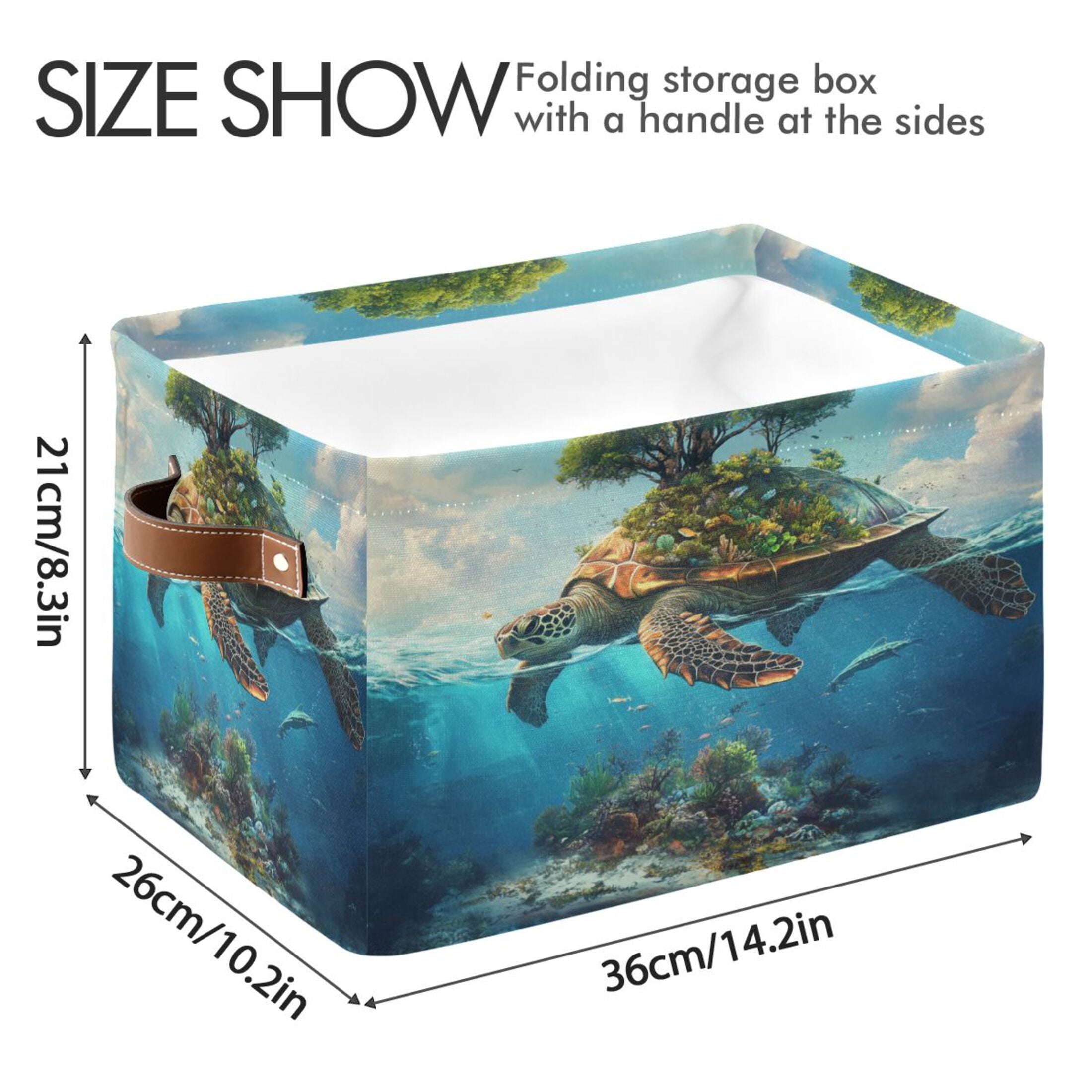 Sea Turtle Carrying Island Foldable Storage Basket,Canvas Fabric Foldable Storage Bins with Handles Open Home Storage Bins Boxes for Toy Book Shelf Closet Baskets