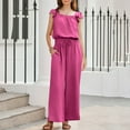 thumbnail image 5 of BRGZLK 2025 Jumpsuits for Women Clearance Summer Ruffle Sleeves Round Neck Rompers Drawstring Overalls With Pockets Hot Pink L, 5 of 8