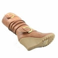 thumbnail image 2 of Pure-65 Women's Fashion Round Toe Slouch Large Buckle Wedge Mid Calf Boot Shoes ( Tan, 6 ), 2 of 3