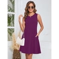 thumbnail image 6 of Chiclily Summer Dresses for Women Casual Beach Sleeveless Pleated Front Tank Dress with Pockets, Violet L, 6 of 7