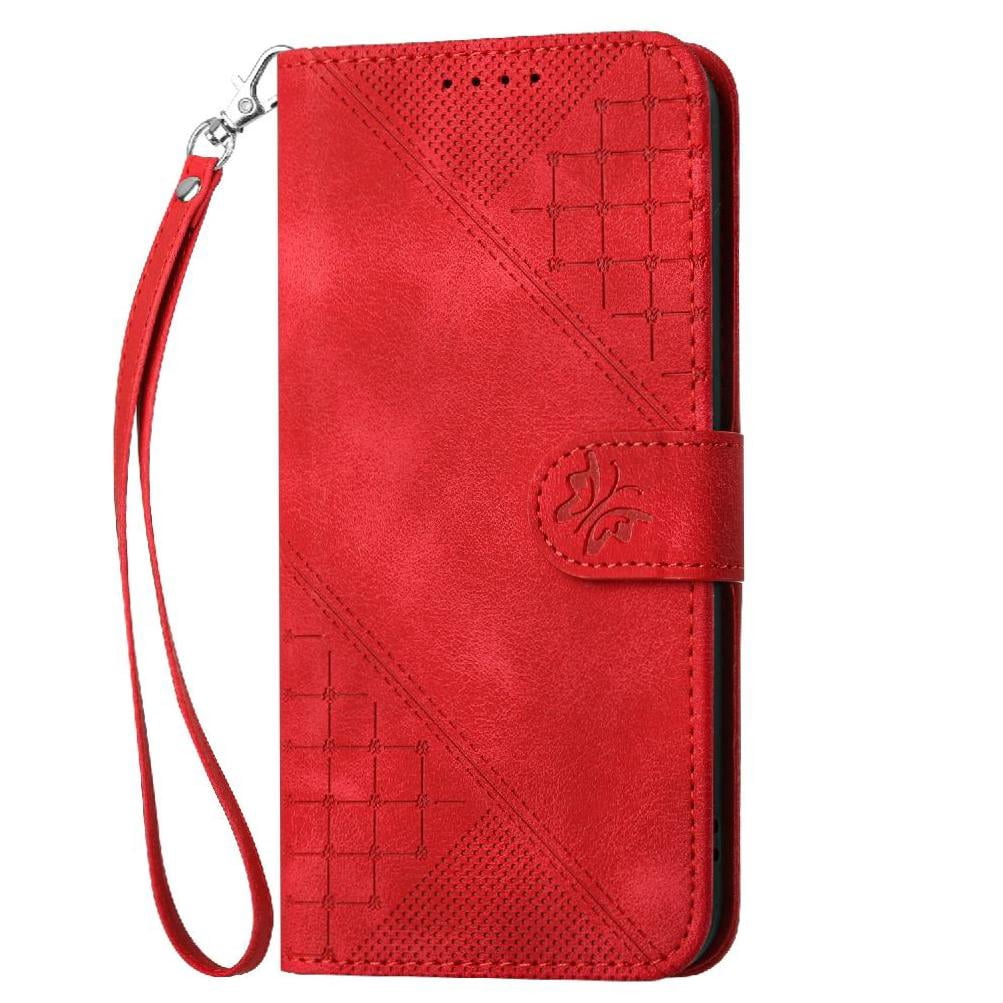 Flip Case for Samsung Galaxy S25 Fe with Detachable Hand Strap High Quality Leather Phone Case Embossed Butterfly and Credit Card Slot