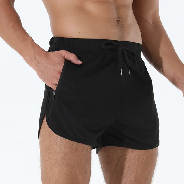 pstuiky Pantalones cortos de entrenamiento para hombre, Pantalones cortos deportivos informales de malla transpirable para hombre, para correr, entrenar, con cremallera, bolsillo y cordón.