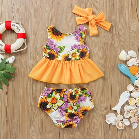 

dmqupv Girls Bathing Suits Size 8 Toddler Summer Girls Bowknot Flower Printed Ruffles Two Piece Swimsuits Girls Size 10-12 Orange 12-18 Months