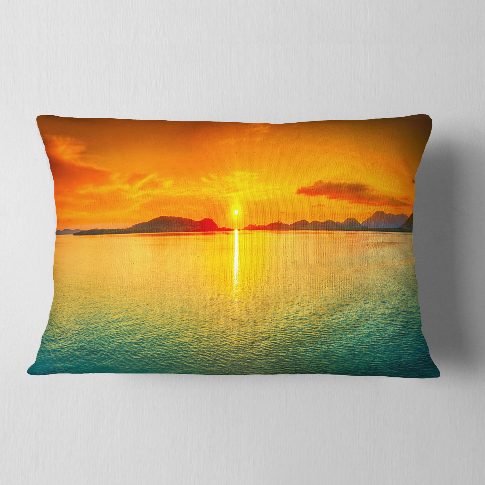 Designart Sunset Panorama - Photography Throw Pillow - 12x20
