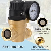 RV Water Pressure Regulator Valve, 3/4 Brass Lead-Free Adjustable Water Pressure Reducer with Gauge and Inlet Screen Filter for RV Camper Travel Trailer