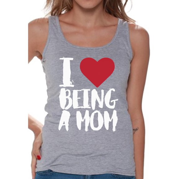 Awkward Styles Women's I Love Being A Mom Heart Graphic Tank Tops White Mother's Day Gift
