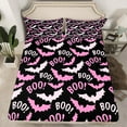 thumbnail image 2 of jejeloiu Horror Bat Halloween Pink Black Twin Sheet Set,Super Cozy Teens Boys Bedding,3-Piece, 2 of 7