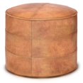 thumbnail image 1 of Connor Boho Round Pouf in Distressed Light Brown Genuine Leather, 1 of 6