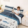 thumbnail image 3 of Feelyou Plaid Tribal Fishing Bed Sheets for Men Boys Kids, Rustic Cabin Fishing Marine King Sheets, Blue, 4 Pieces, 3 of 5