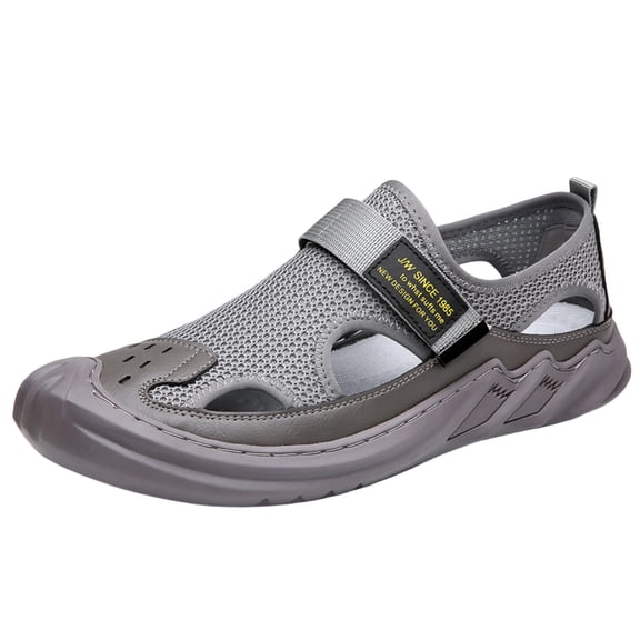 Gpaecead Men Mesh Hollow Sandals Breathable Soft Sole Non Slip Summer Comfortable Beach Shoes For Wide Feet, Gray