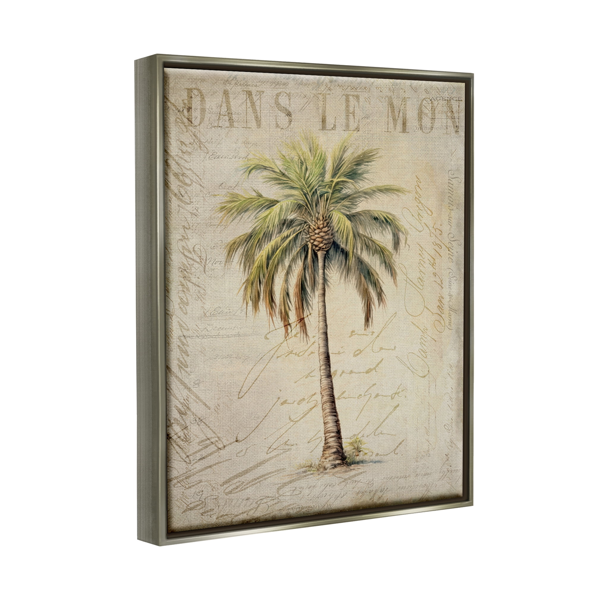 Stupell Industries Vintage Palm Tree Botanical & Floral Painting Gray Floater Framed Canvas Art Print Wall Art, 25 x 31