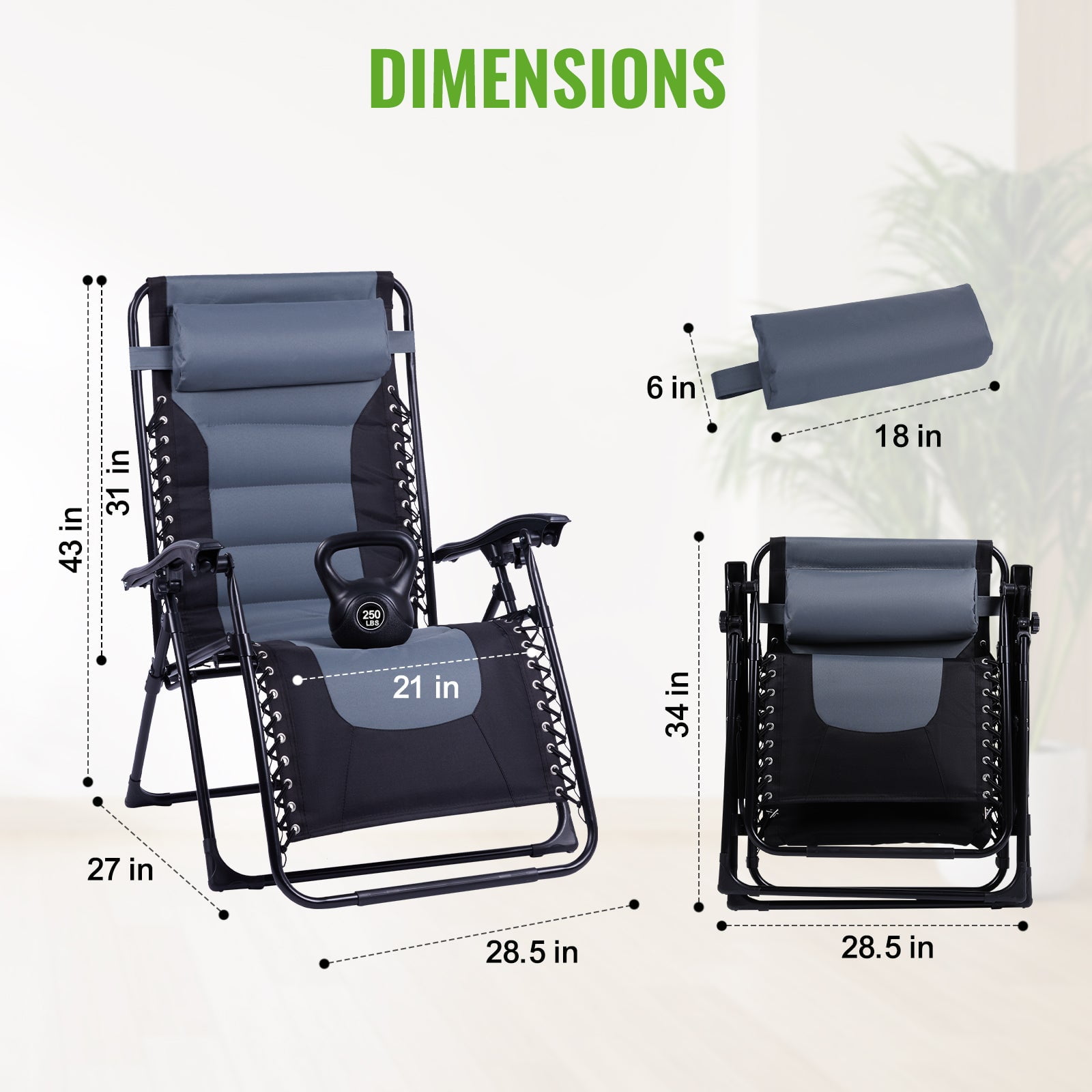 Backyard Expressions Deluxe XL Padded Recliner Zero Gravity Chair – Ergonomic Anti Gravity Lounger with Folding Design, Side Tray, and Adjustable Headrest