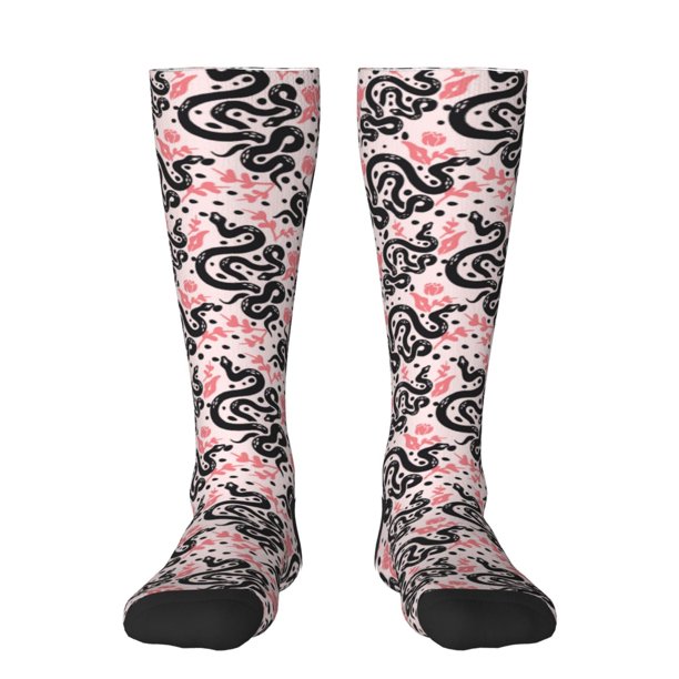 Fotbe Black Snake Calcetas Divertidas Estampadas para Hombre y Mujer, Calcetas de Algodón hasta la Rodilla para Caminar, Correr, Enfermería y Embarazo