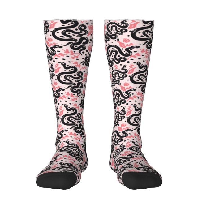 Gaeub Chaussettes Design Imprimé Serpent Noir Chaussettes Hautes Extensibles pour Hommes Femmes Adolescents, Chaussettes de Softball Soccer pour Randonnée, Sport