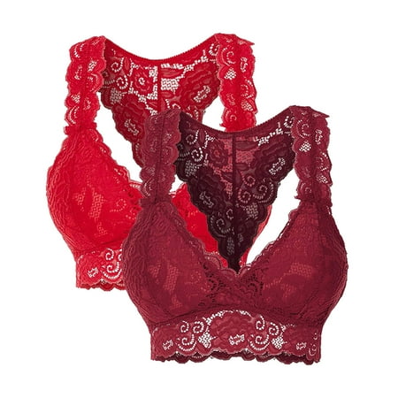 

Alrise Red Bras for Women Fashion Women s Sexy Lingerie V-neck Comfortable Lace Bra 2 Piece Set Underwear