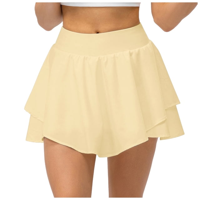 Falda deportiva de yoga para mujer: doble capa con volantes, pantalones cortos incorporados, falda pantalón deportiva transpirable para tenis/correr