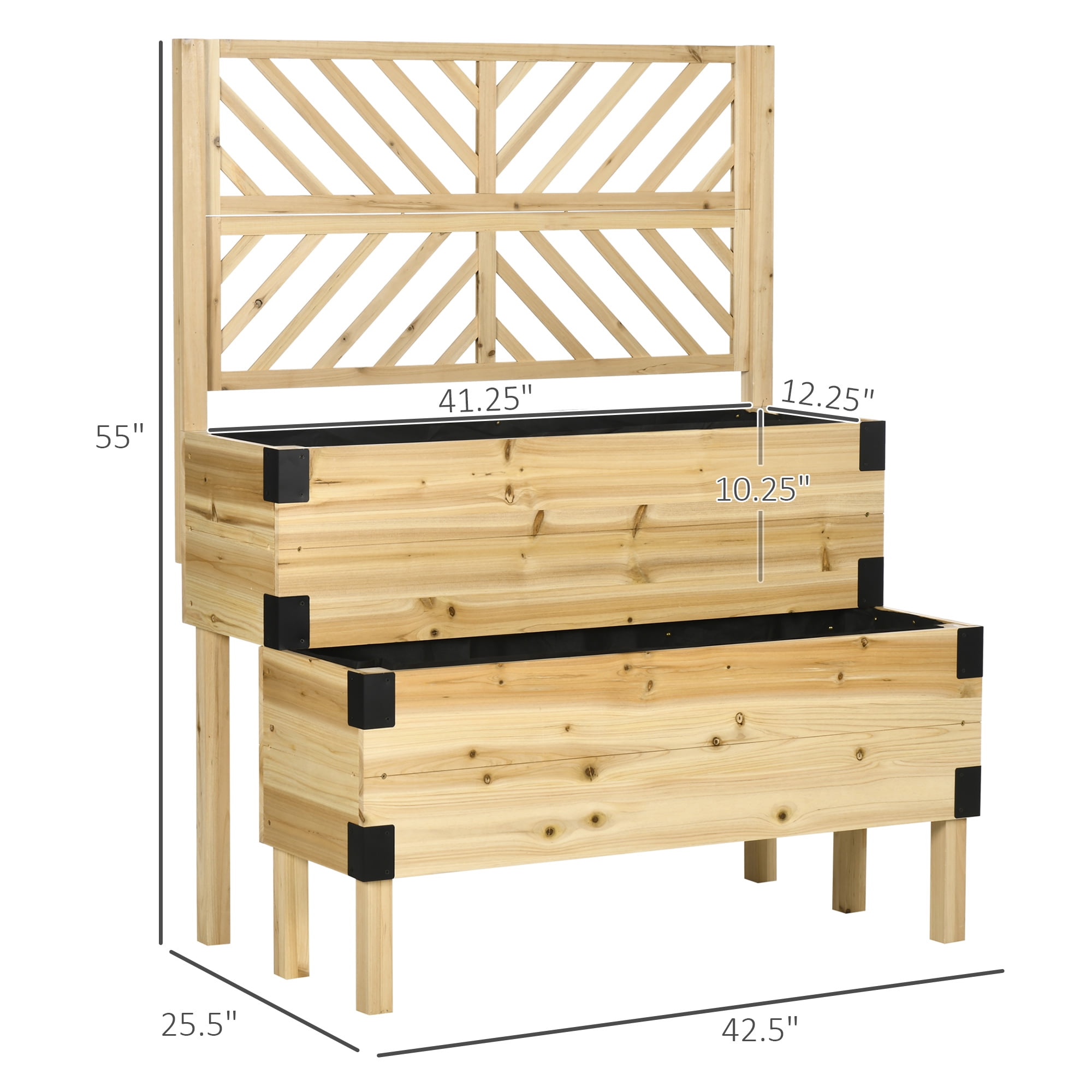 Raised Garden Bed Wood Elevated with Legs Trellis Above Ground Standing Planters Boxes 2 Tier Outdoor for Vegetables Flower Plants Herb, Natural
