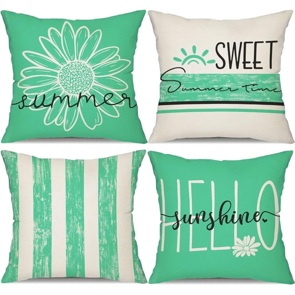 Summer Pillow Covers 18x18 Inch Set of 4 Outdoor Pillow Covers Daisy Throw Pillow Covers Hello Sunshine Sweet Summer Time Cushion Case Summer Outdoor Decoration for Farmhouse Sofa Home Car Couch
