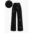 thumbnail image 2 of Pantalones vaqueros elásticos con diamantes de imitación for mujer, cintura alta, rectos, pierna ancha y brillantes, 2026, 2 of 5
