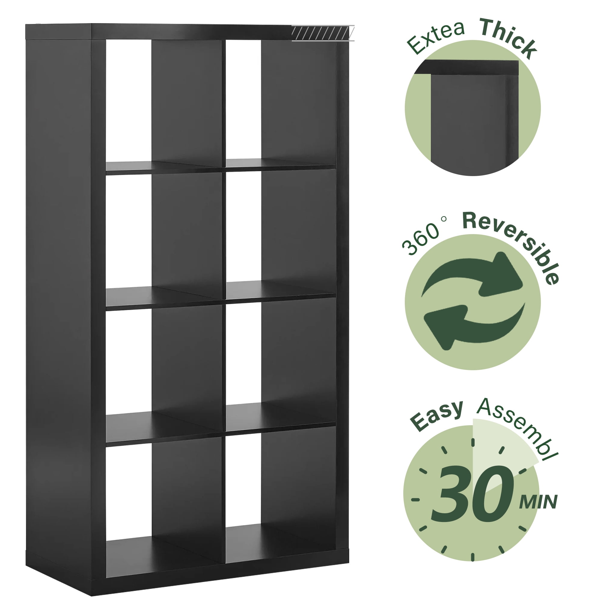 8-Cube Storage Organizer,Open Back Decorative Bookshelves,Black03