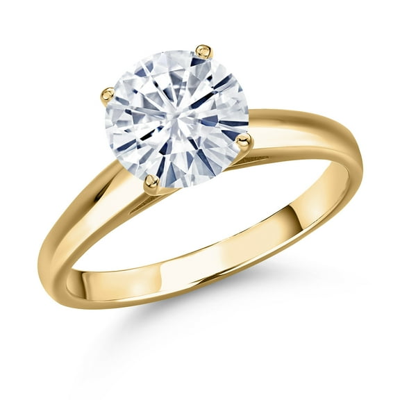 Gem Stone King 10K Yellow Gold Moissanite Engagement Ring for Women | 1.90 Cttw | Round 8MM | Gemstone Birthstone | Size 5