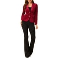 thumbnail image 2 of Unique Bargains Women's Notched Lapel Button Front Office Velvet Blazer Jacket XL Burgundy, 2 of 7