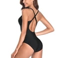 thumbnail image 6 of Attraco Women One Piece Swimsuit Front Cross Backless Sports Racerback Fashion Color Block Swimwear, 6 of 6