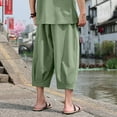 thumbnail image 6 of JUUYY Men's Linen Cropped Trousers Hippie Harem Pants 3/4 Length Pants Elasticated Waist Trouser Solid Color Shorts Baggy Beach Pants Green XXXXL, 6 of 7