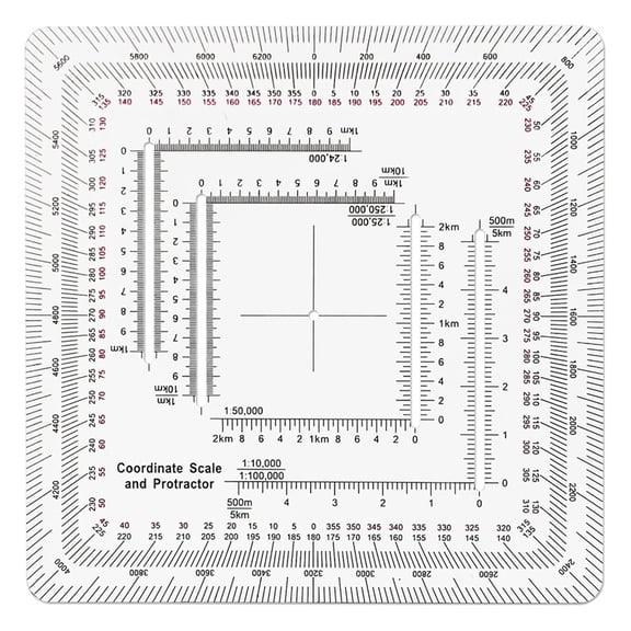 TOP! Square Coordinate Scale Protractor for Land Navigation, Style UTM/MGRS