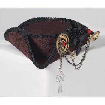Tricorn Pirate Hat - Womens Buccaneer Beauty Steampunk Brown Mini Tricorn Pirate Hat With Gears