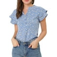 thumbnail image 5 of MODA NOVA Juniors Floral V Neck Tiered Short Sleeve Button Down Summer Blouse, 5 of 5