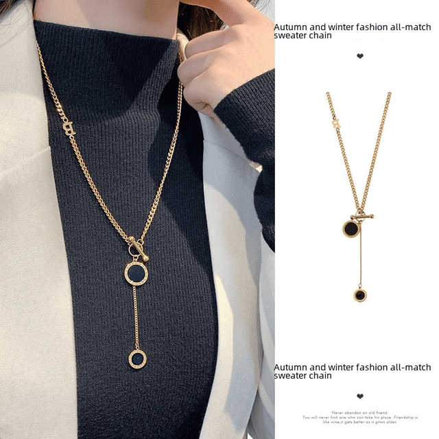 Collar de acero de titanio, cadena de suéter para mujer, cadena larga, cadena redonda de marca, cadena de suéter, collar personalizado
