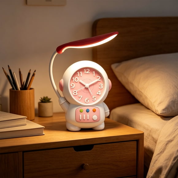 Cartoons Clock Ornament Integrated Alarm Clock And Table Lamp