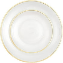 EcoQuality Combo Set 7" Dessert Plates and 10" inch Round Pearl White Plastic Plates with Gold Rim, Disposable China Like Party Plate, Heavy Duty Dinner Charger Plate, Salad, Wedding, Tableware (192)