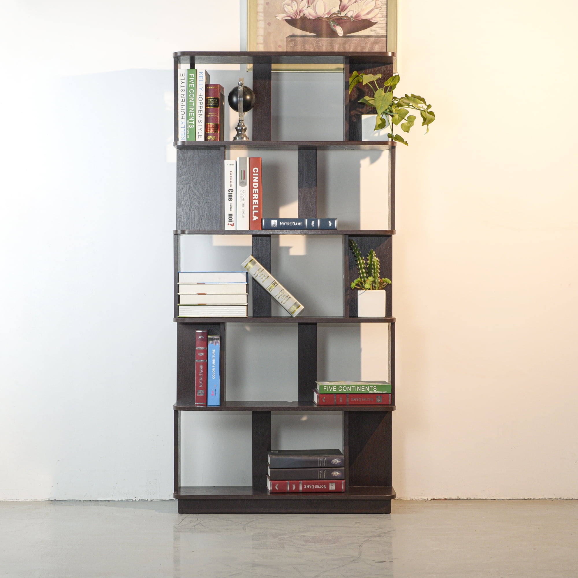 Leumius 5 Tier Open Storage Bookcase,Free Combination Bookshelf,Wood Display Shelving for Living Room Home Office Bedroom Decor Organizer,31.5" L x 64.56" H,Ox Blood Red