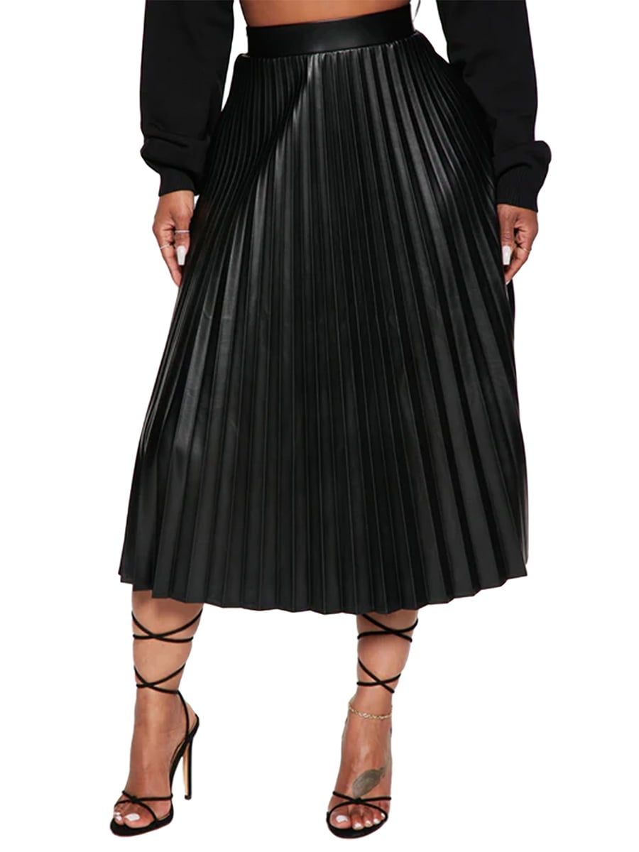 Best prices Women High Waist PU Leather Skirt Fashion Side slit Midi ...